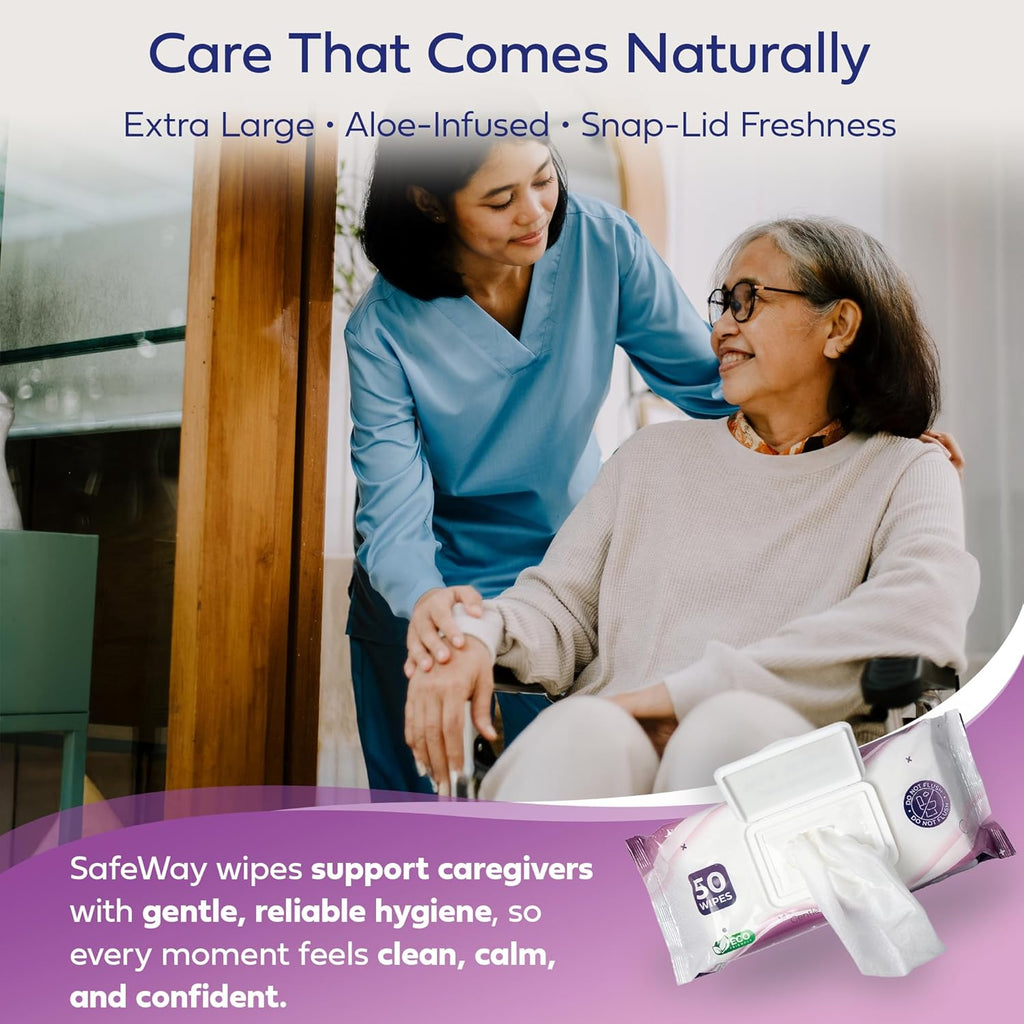 SAFEWAY Adult Wipes Disposable — Multi-Purpose Wipes, Alcohol-Free, Preferred by Caregivers for Seniors & Incontinence Solution, Aloe-Infused, Gentle for Delicate Skin — Extra Large, 12 Pack 600 pcs.