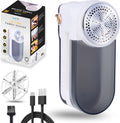 True & Tidy XL Rechargeable Fabric Shaver with Light, 6-Leaf Steel Blades, 3-Speed Motor, LED Digital Display, Lint Remover for Clothes, Furniture & Upholstery (White, Turbo)