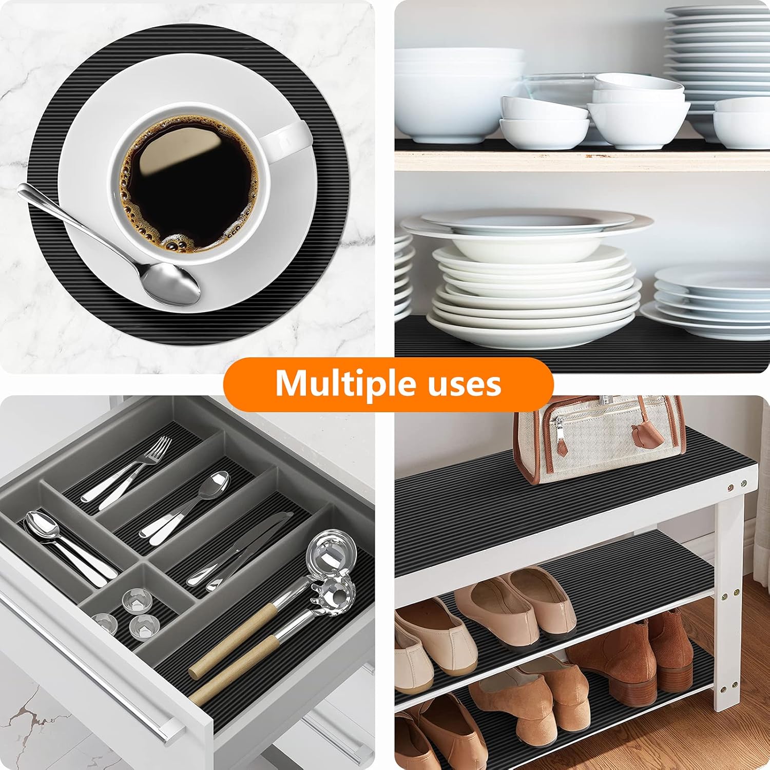 Black Shelf Liners for Kitchen Cabinets Non-Adhesive, Drawer Mat Liner for Bathroom, Plastic Pantry Shelf Liner Waterproof Washable Cabinet Protector Liners for Shelves, Cupboard Liner