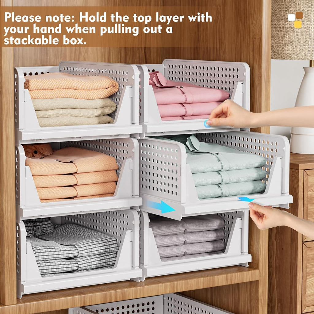 SNSLXH 5 Pack Stackable Closet Organizer Box, Multifunctional & Foldable Closet Storage Basket for Bathroom Kitchen Laundry Room Wardrobe Storage, Space-Saving Clothes Storage Drawer Organizer, Green