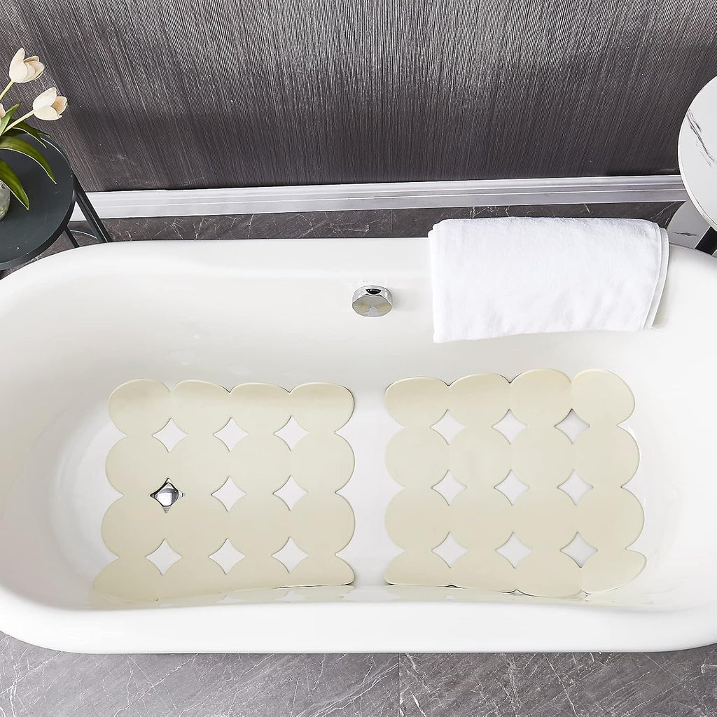Square Shower Mat Nonslip - Rubber Bathtub Mat with Suction Cups for Inside Shower Bathroom Floor (Beige, 21X21”)