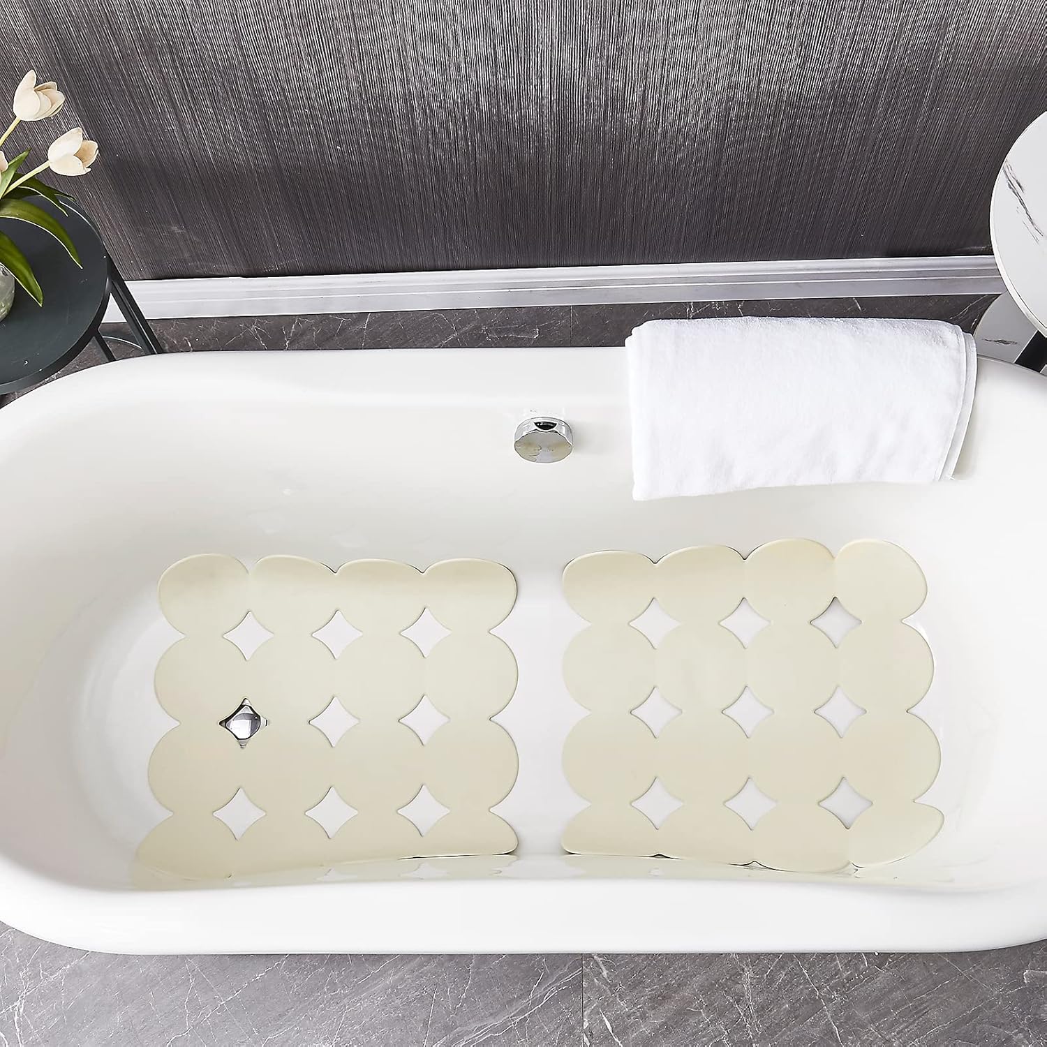 Square Shower Mat Nonslip - Rubber Bathtub Mat with Suction Cups for Inside Shower Bathroom Floor (Beige, 21X21”)