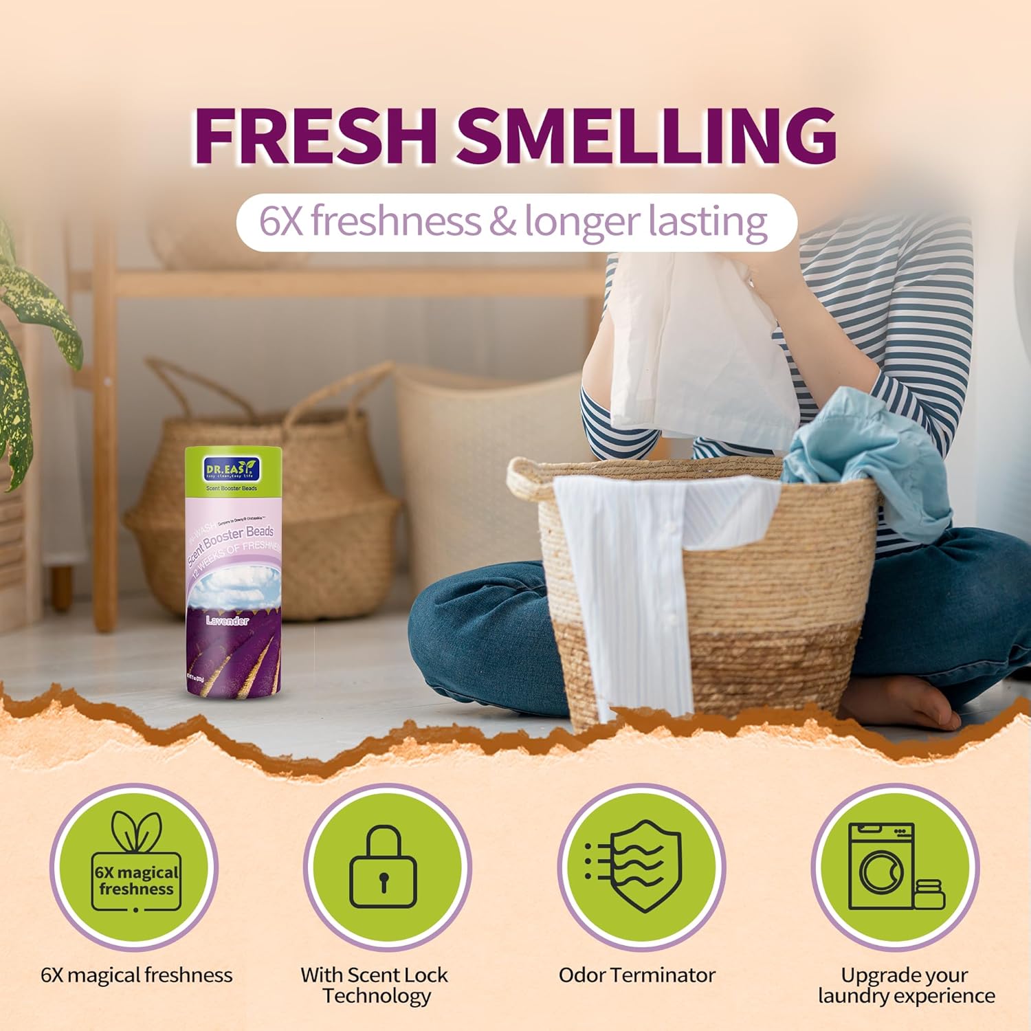 DR.EASY Laundry Scent Boosters 312G,Lavender Scent Boosters for Washer，Bulk Laundry Booster Beads and fabric scent booster，Fresh Scented Clothes fo 12 Weeks