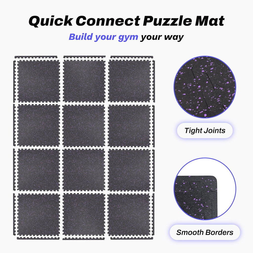 AIRHOP 0.56in Thick 48 Sq Ft Exercise Equipment Mats, 12 Tiles Upgraded Rubber Top with High Density EVA Foam, Large Interlocking Puzzle Gym Flooring for Home Gym, Heavy Weight Workout, 24 x 24in