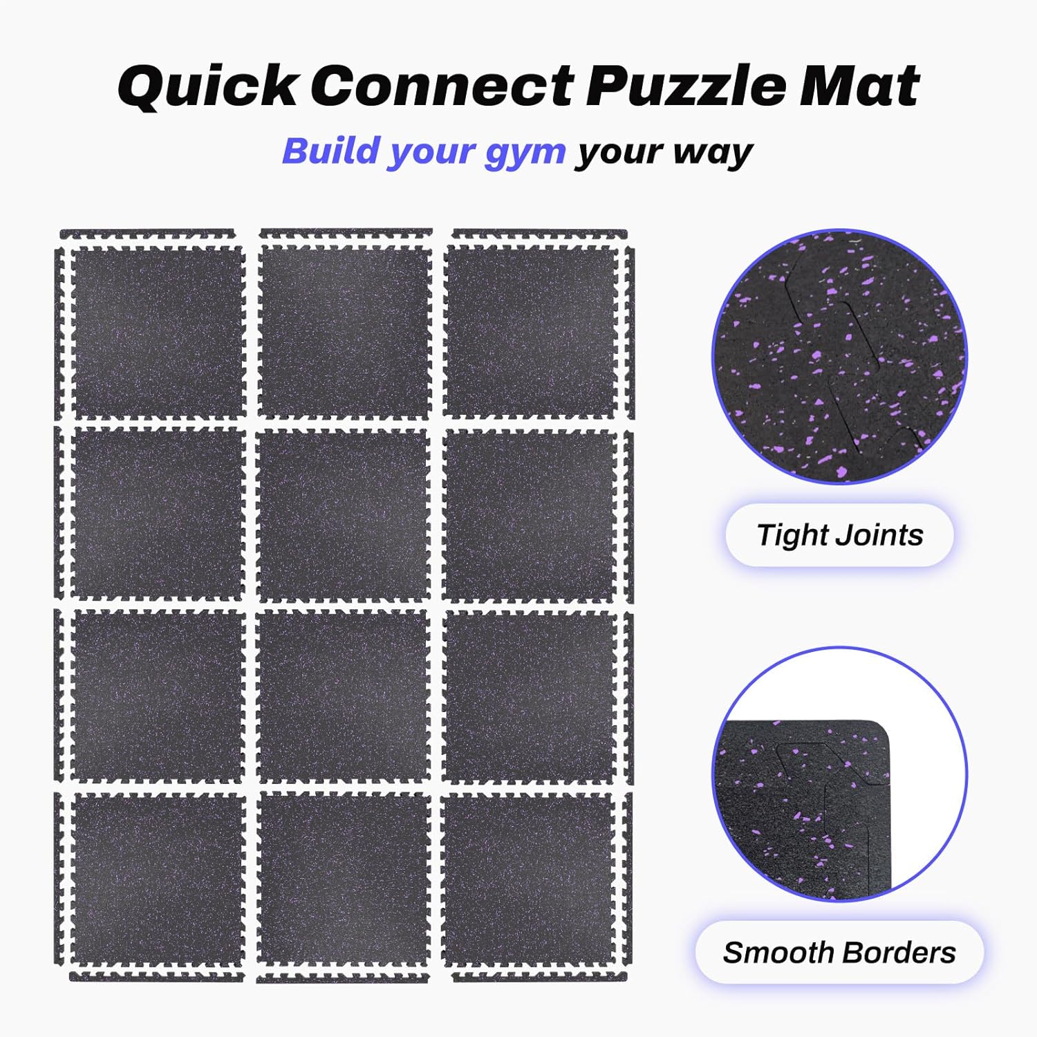 AIRHOP 0.56in Thick 48 Sq Ft Exercise Equipment Mats, 12 Tiles Upgraded Rubber Top with High Density EVA Foam, Large Interlocking Puzzle Gym Flooring for Home Gym, Heavy Weight Workout, 24 x 24in