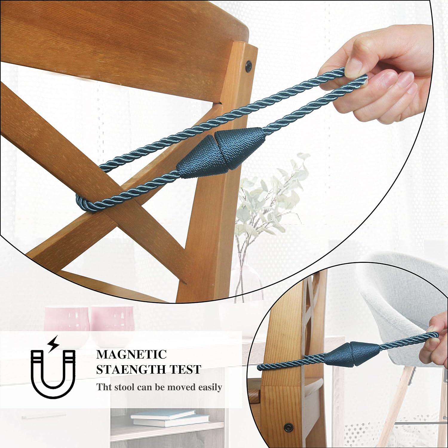 6 Pack Magnetic Curtain Tiebacks Rope Modern Handmade Curtain Tie Backs Decorative Drapes Weave Holdbacks for Window Décor, Blue