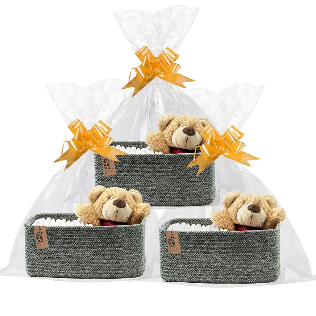 COMFY-HOMI 13" x 8.5" x 5.1"Storage Baskets for Organizing | Cotton Rope Woven Basket | Toy Storage Bin Box | Basket for Shelves, Closet Organizer Bin, Decorative Closet Shelf, 3 Pack, Green