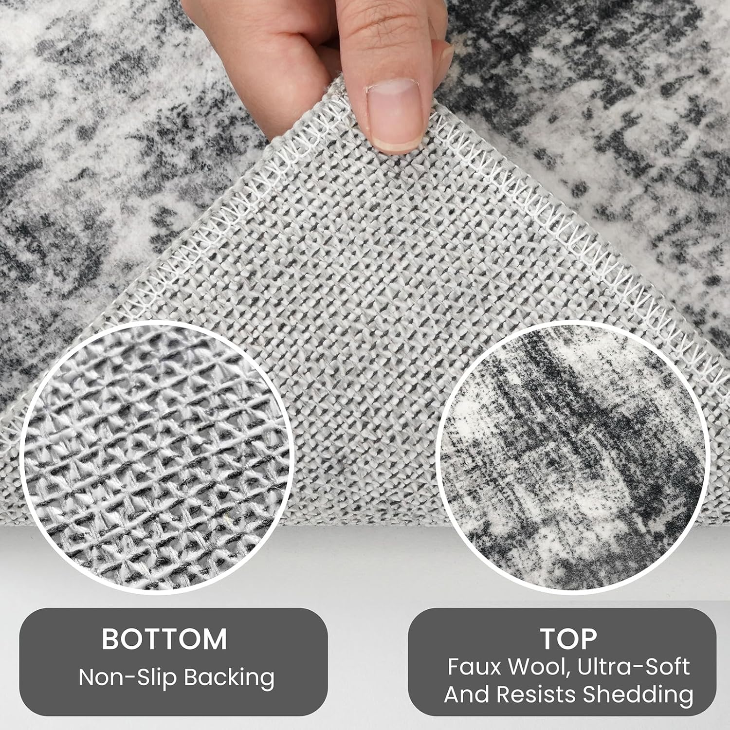 IOHOUZE Abstract Area Rugs 9x12 Ft Washable Large Rugs for Living Room, Non Slip Dining Room Rug, Printed Rugs for Bedroom, Floor Carpet for Office Nursery Playroom, Black Grey