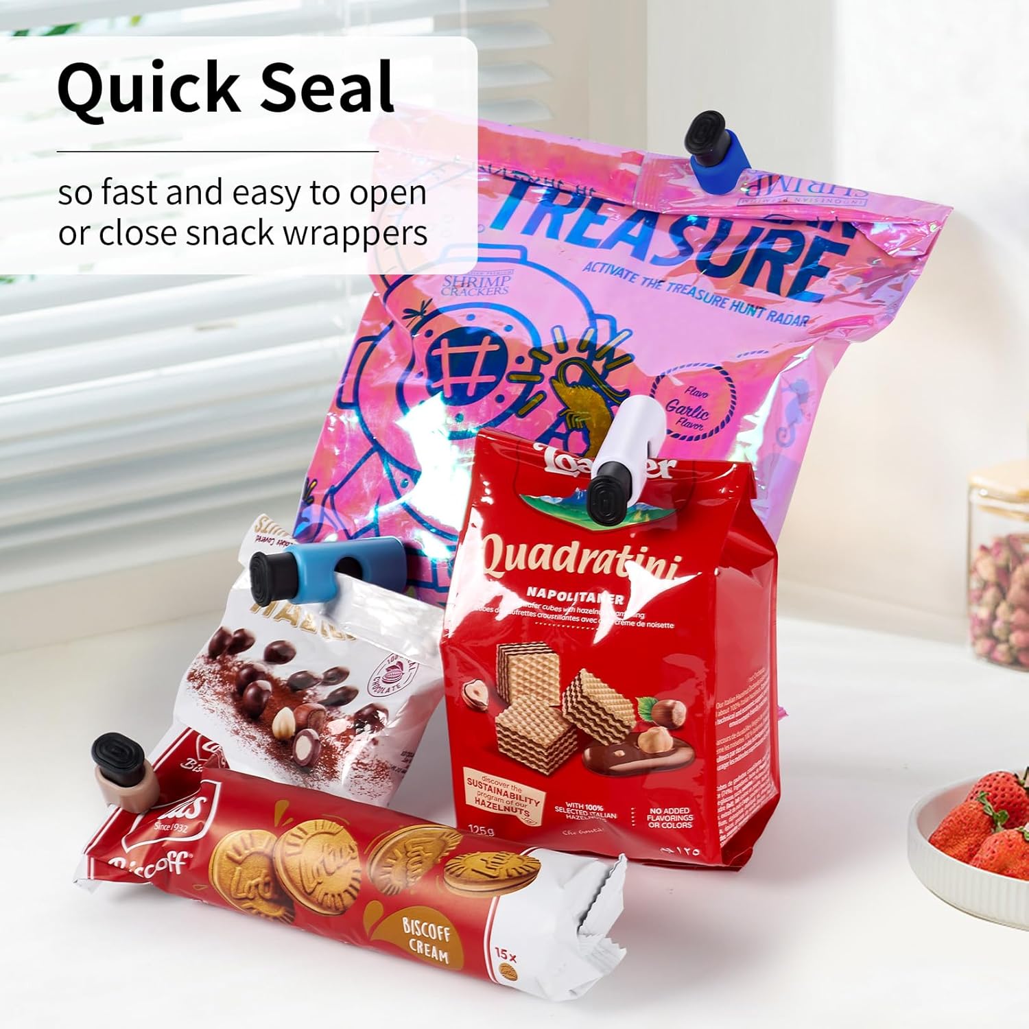 10 Pack Squeeze and Lock Bread Bag Clips, Bread Clips Resuable, Bag Clip for Food Storage, Sturdy Bread Cilp, Heavy Plastic, Handy Bags Cinch, Easy to Use with Bags Closures, 10 Colors