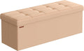 SONGMICS Mazie Collection - Storage Ottoman Bench, 43 Inches Folding Foot Rest Stool, End of Bed Bench, Easy Assembly, for Living Room, Bedroom, Entryway, Apricot Orange ULSF077O01
