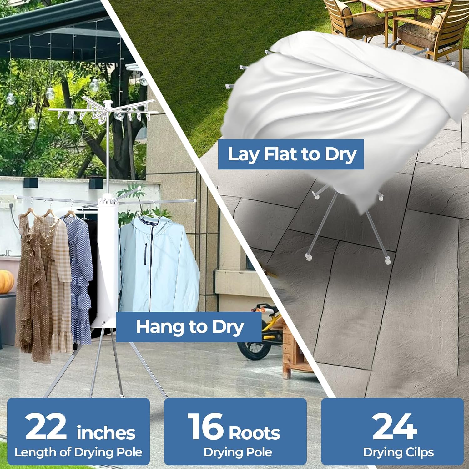 GCCSJ 4-Legged 2 Tier Folding Portable Octopus Style Clothes Drying Rack with Wheels,Laundry Drying Rack Collapsible for Indoor Outdoor Use