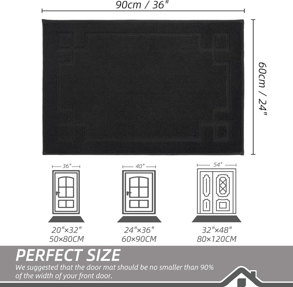 BEQHAUSE Door Mat 24" x 36", Non-Slip Door Mats Indoor Entryway Rugs Washable Low-Profile Absorbent and Stain Resist Floor Mats, Dog Door Mat for Front Back Door, Muddy Wet Shoes & Paws, Black