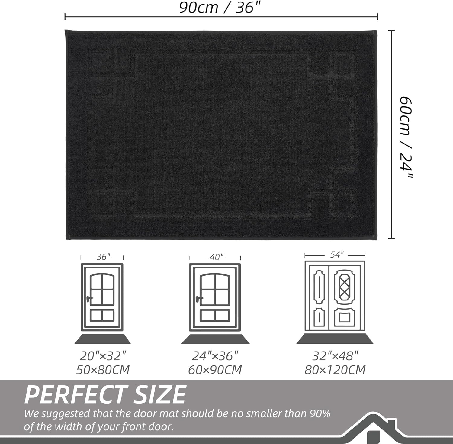 BEQHAUSE Door Mat 24" x 36", Non-Slip Door Mats Indoor Entryway Rugs Washable Low-Profile Absorbent and Stain Resist Floor Mats, Dog Door Mat for Front Back Door, Muddy Wet Shoes & Paws, Black
