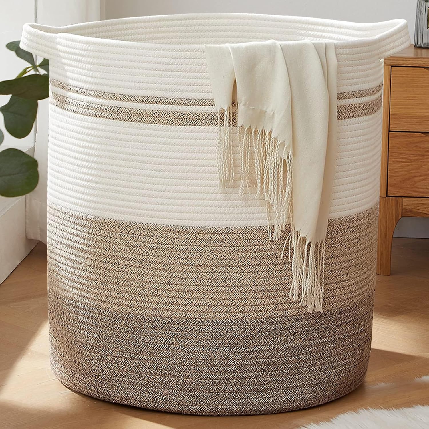 OIAHOMY 115L Laundry Baskets Hamper with Handles, Decorative Basket for Living room, Woven Storage Basket for Toys Bin,Pillows, Blankets, Clothes-20x22.5in-Gradient Yellow