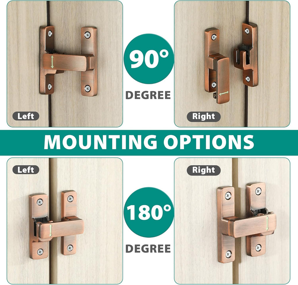 90/180 Degree Flip Latch Gate Latch, Heavy Duty Black Safety Door Lock Enhanced Security Flip Latch Lock Hardware for Interior Door Front Door Barn Garden Fence Window Bathroom Cabinet