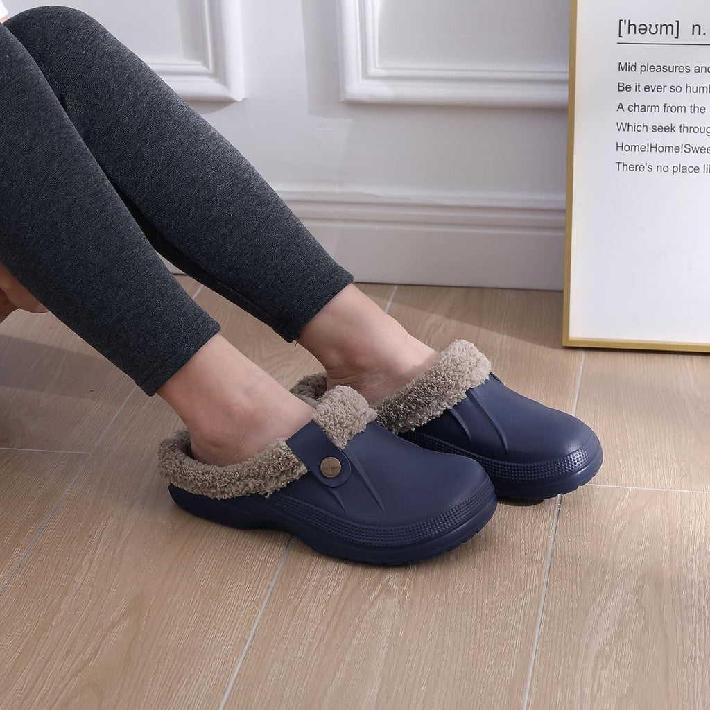 Beslip Classic Fur Lined Clogs Waterproof Winter Fuzzy Slippers for Women Men Indoor and Outdoor
