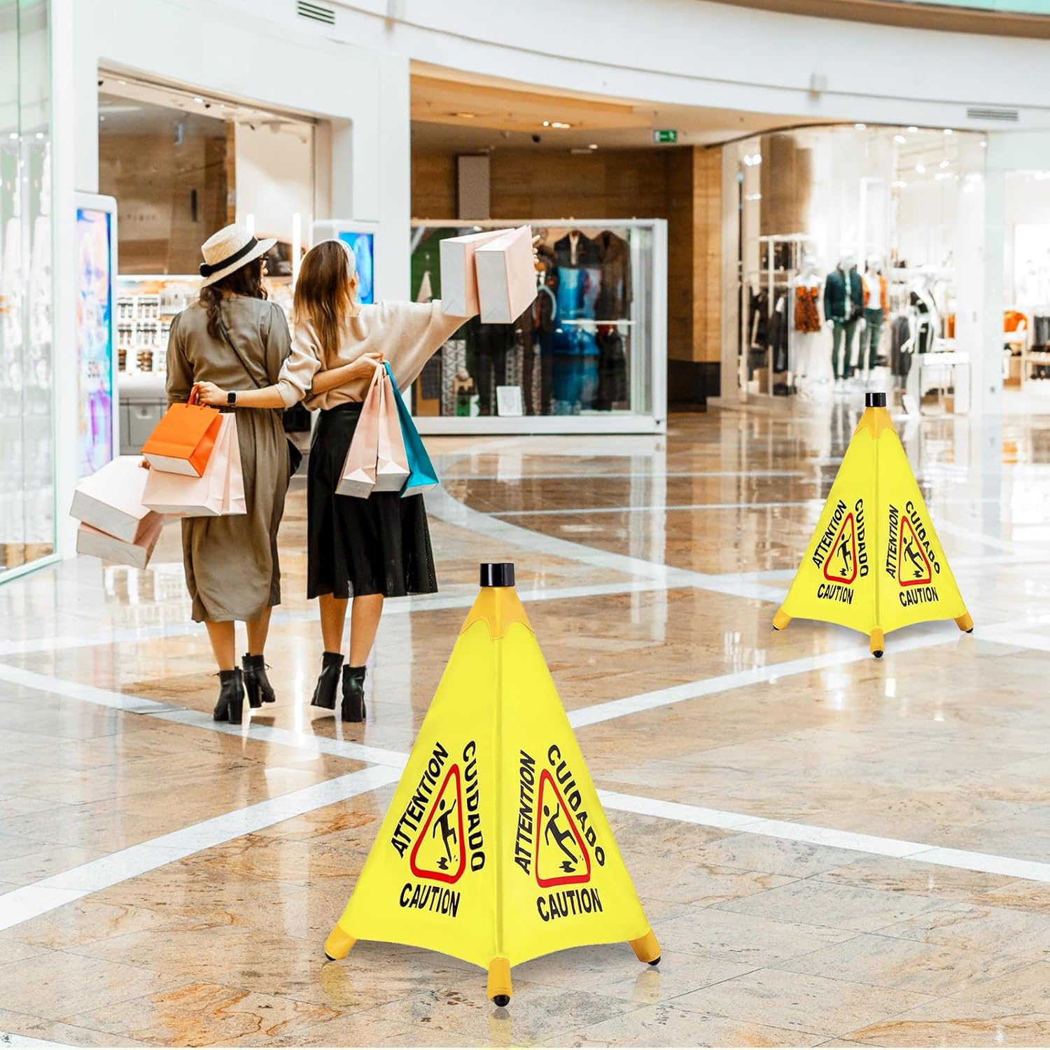 10 Pcs Pop up Wet Floor Sign with Storage Tube 20 Inch Wet Safety Signs Commercial Caution Safety Cone Pop up Caution Sign for Commercial Stores Grocery Restaurant Restroom Office Use