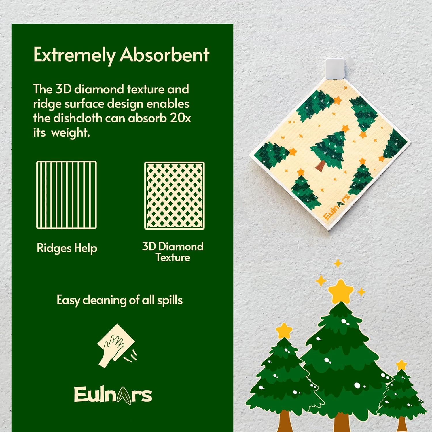 Reusable Paper Towels, Christmas Swedish Dishcloths for Kitchen 8-Pack, Non-Scratch Swedish Dish Towels, Super Absorbent Cellulose Dish Cloths, No Odor Cleaning Rags