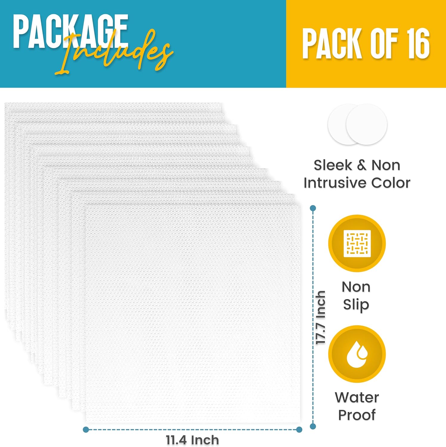 Refrigerator Liners for Shelves (16 Pack) by Linda’s Essentials - Non-Adhesive Shelf or Drawer Liner, BPA-Free Fridge Mats for Kitchen & Cabinets, Easy to Clean, Ideal Household Essentials (Clear)