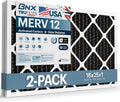 BNX TruFilter 16x25x1 MERV 12 Odor Defense (2-Pack) AC Furnace Air Filter with Activated Carbon - MADE IN USA - Pleated Air Conditioner HVAC AC Furnace Filters - Removes Odor, Mold, Bacteria, Smoke