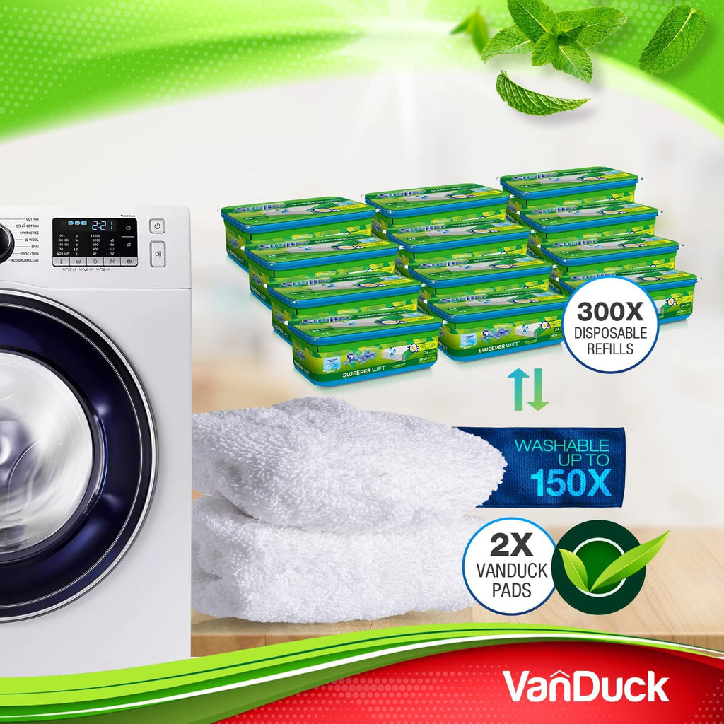 VanDuck Reusable 100% Cotton Mop Pads Compatible with Swiffer Sweeper (2-Pack), Terry Cloth Mop Covers Washable for Wet Mopping and Floor Cleaning (Handle is Not Included)