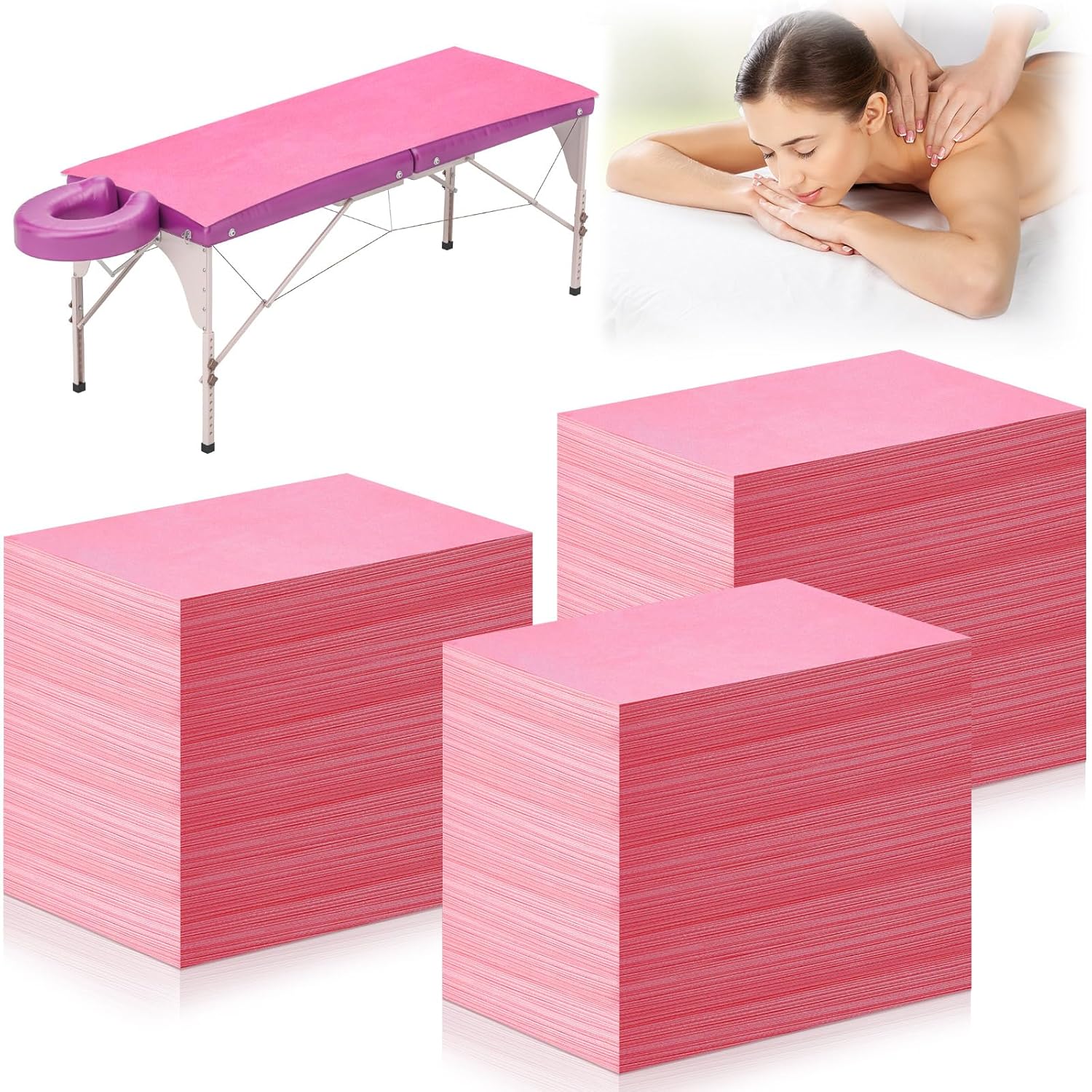 Tegeme 150 Pieces Disposable Massage Table Sheets 31" x 70" Waterproof Bed Sheets Non Woven Bed Cover for Massage Table Beauty Salons Tatto Spa Hotels(Pink)