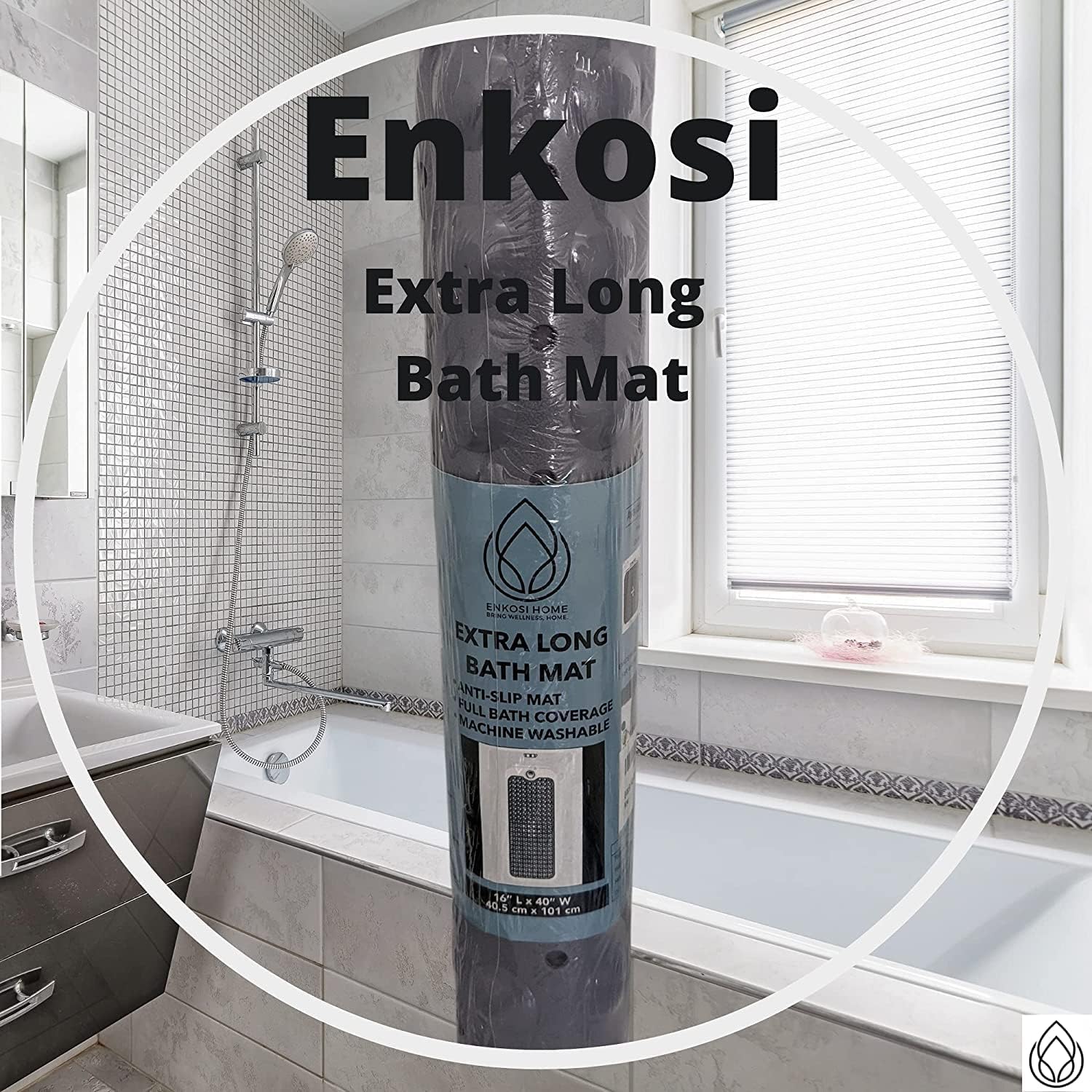 ENKOSI Bath Mat - Large Non Slip Bathtub & Shower Mat - Extra Long 40 x 16 Inch Bathroom Mats for Tub Nonslip Anti Slip Bathmats (40x16 Turquoise 1-Pack)