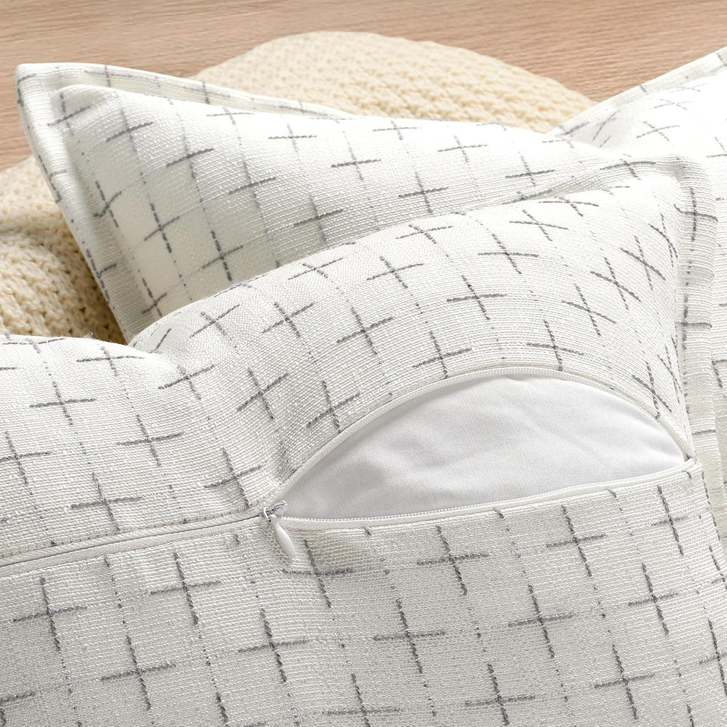 ZWJD Pillow Covers 16x16 Set of 2 Soft Polyester Textured Pillow Covers with Stylish Flange Edge Cozy Farmhouse Throw Pillows for Couch Bed Sofa Living Room