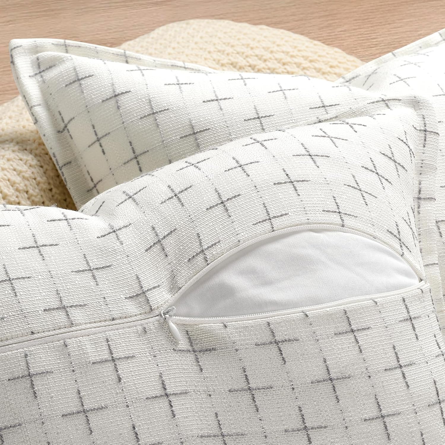 ZWJD Pillow Covers 16x16 Set of 2 Soft Polyester Textured Pillow Covers with Stylish Flange Edge Cozy Farmhouse Throw Pillows for Couch Bed Sofa Living Room
