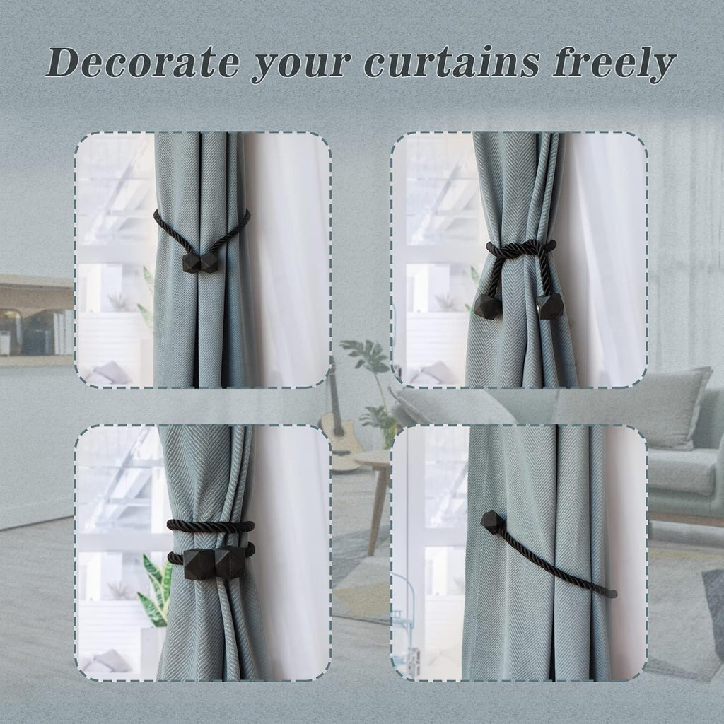 Hion Magnetic Curtain Tiebacks Black 6 Pack, Curtain Tiebacks Buckles Holdbacks Holders Hooks Clip for Home Bedroom Office Decorative Thick or Thin Curtain
