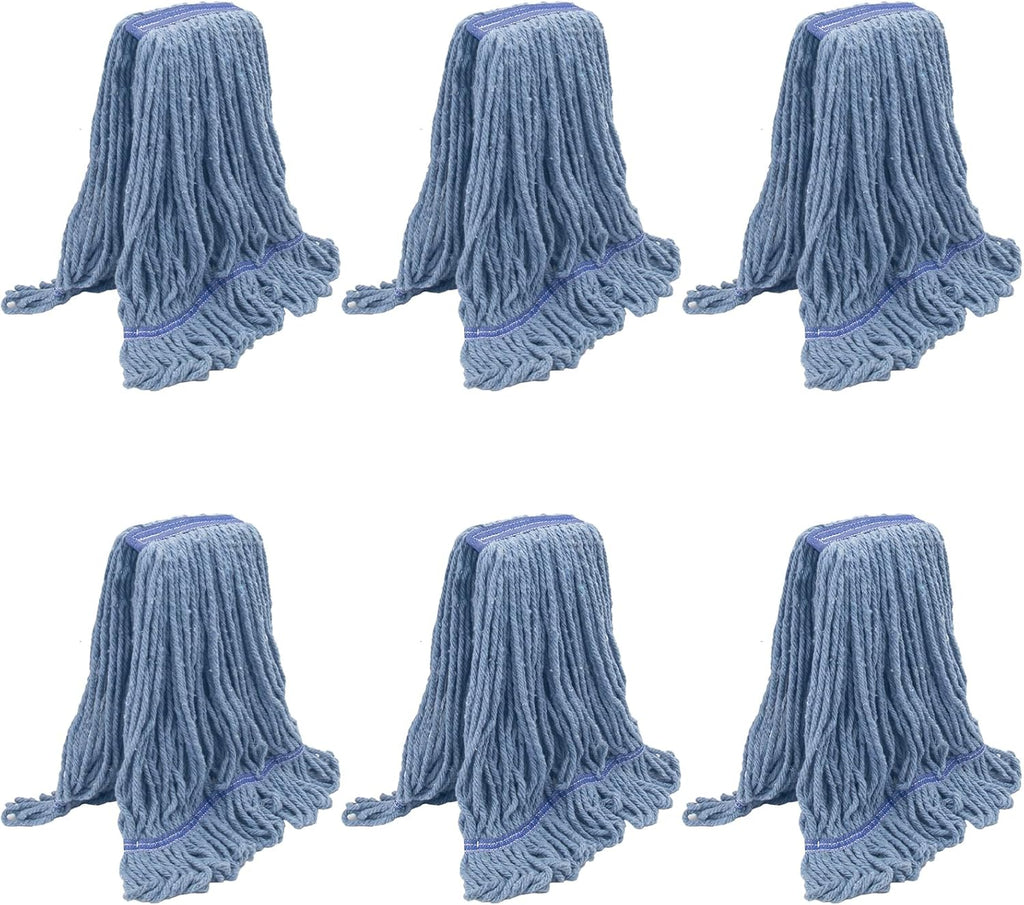 KeFanta 6 Pack Heavy Duty Commercial Mop Head Replacement,Wet Industrial Cotton Looped End String Mops Refill for Floor Cleaning,Blue