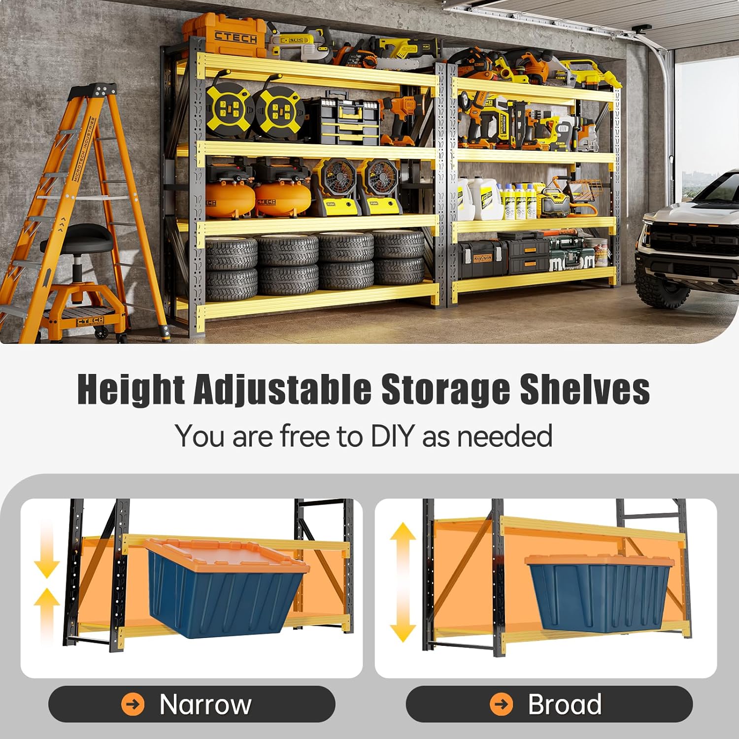 4000LBS Storage Shelves Heavy Duty, 48" W Metal Garage Shelving Units, 4 Tier Adjustable Shelf, Garage Storage Shelves Rack, Industrial Shelving for Warehouse, Basement,48" W x 24" D x 79" H