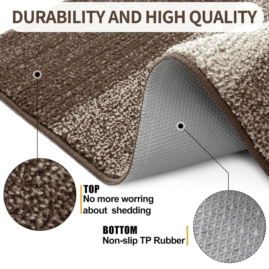 Kitinjoy Indoor Outdoor Door Mat, 48x32 Non-Slip Absorbent Dirt Trapper, Low-Profile Washable Inside Entrance Front Floor Mat, Sturdy Soft Entry Doormats for Entryway, Light Brown