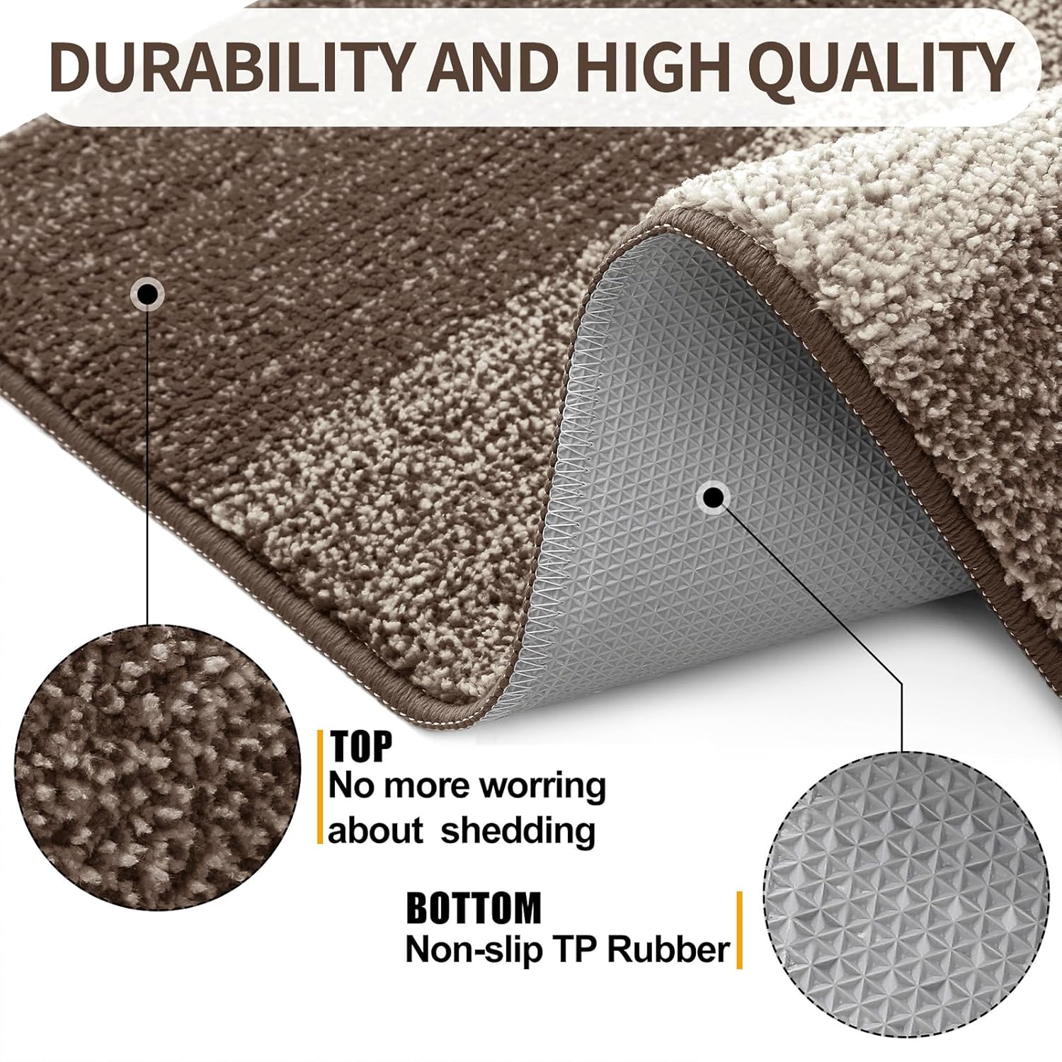 Kitinjoy Indoor Outdoor Door Mat, 48x32 Non-Slip Absorbent Dirt Trapper, Low-Profile Washable Inside Entrance Front Floor Mat, Sturdy Soft Entry Doormats for Entryway, Light Brown