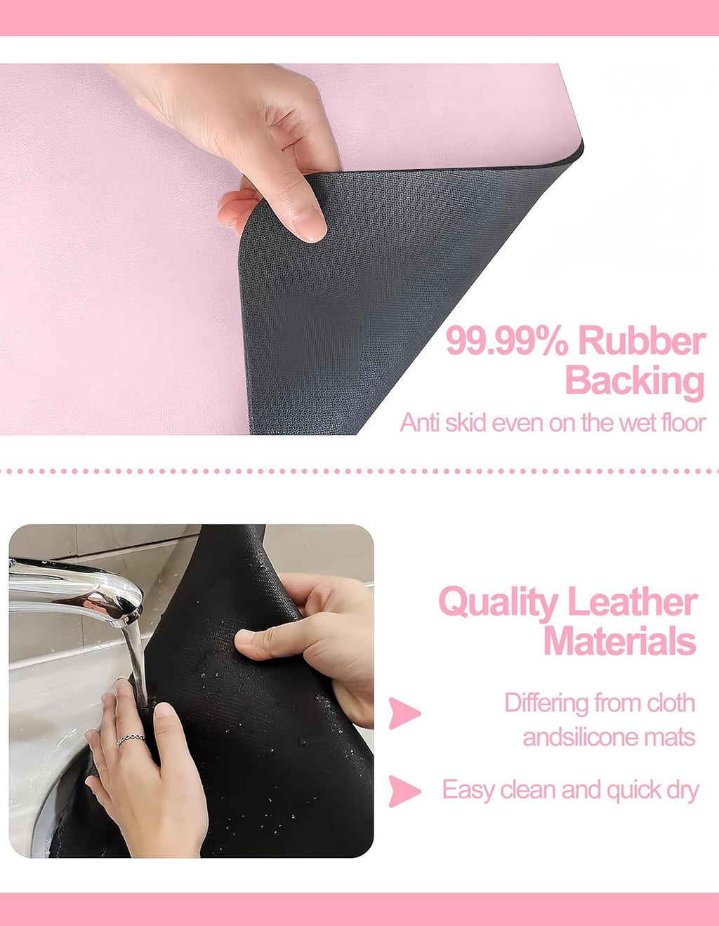 Dish Drying Mat for Kitchen Counter, 12"x19" Dish Drying Pad with Non-slip Rubber Backed, Hide Stain Anti Absorbent for Kitchen Counter, Drying Mat for Coffee Machine Dish Rack (Pink)