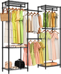 Heavy Duty Clothes Rack, Freestanding Garment Rack System Closet Organizer for Hanging Clothes, Metal Wire Clothing Rack with 5 Shelves & 5 Rods,Adjustable Wardrobe Shelf,Black