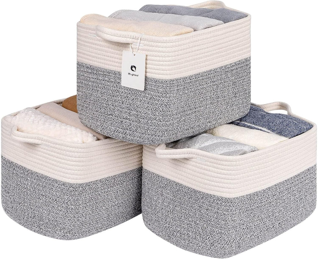 Medium and Large Woven Basket//With Handle, Used for Toys and Fabric Storage Basket used for Storing xl Storage Box, Decorative Storage Box Room 2pack (14L*10W*8.6H Silver Gray, 14Lx10Wx8.6H)