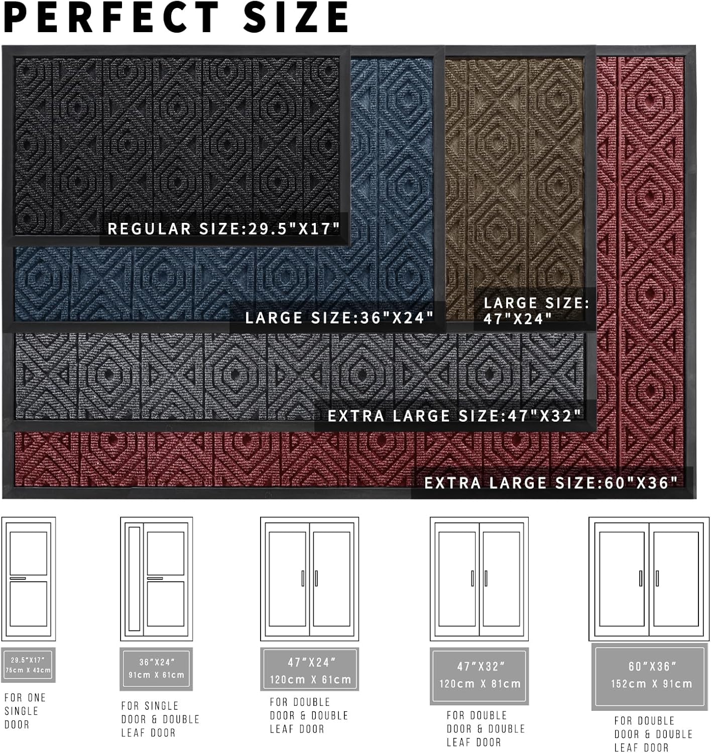Yimobra Door Mat, Outdoor Indoor Entrance Welcome Mat, Heavy Entry Front Door Mat, Stain & Fade Resistant, Low Profile, Sturdy Rubber, Easy Clean Patio Floor Mat, Waterproof, 36 x 24, Gray