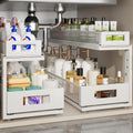 2 Pack 21.3IN-Depth Under Sink Organizer With Next-Gen Ball-Bearing Slides,2-Tier Pull Out Cabinet Storage,Height Adjustable Drawer Shelf for Bathroom,Kitchen,Laundry,Cabinet,Pantry-White