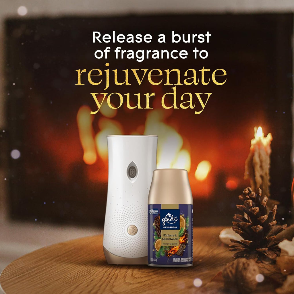 Glade Automatic Spray Refill, Embers & Sandalwood, Scented Air Freshener for Home and Bathroom, 6.2 Oz, 2 Count