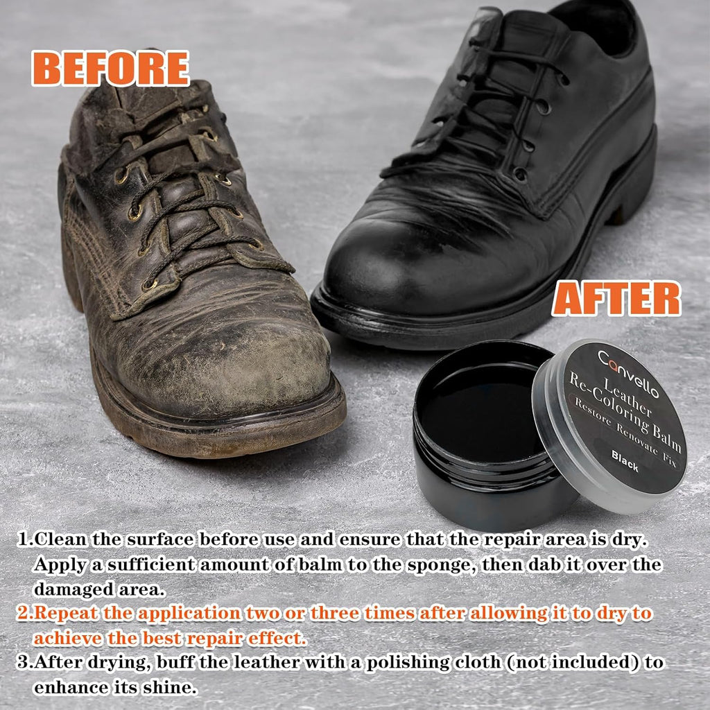Black Leather Repair Kit, Black Leather Recoloring Balm, Leather Dye - Restore & Renew Scratch, Faded and Aged Leather & Vinyl Couches, Boots, Car Seats or Leather Furniture