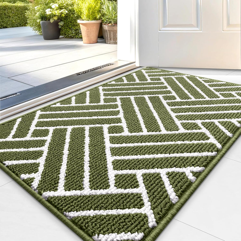 OLANLY Indoor Door Mat, 32x20 Inch, Dirt Resistant and Absorbent, Non-Slip Rubber Backing Floor Mats, Easy Clean Low-Profile Doormat for Entryway, Front Door, and Inside Entrance, Green