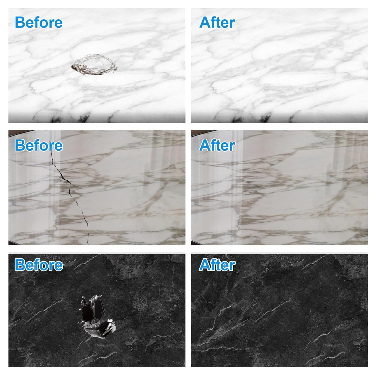 Marble and Granite Repair kit, Quartz Countertop Repair Kit for Chip Dents Cracks Holes Scratchs, Premium Marble Granite Quartz Laminate Formica Travertine Corian Stone Epoxy Filler