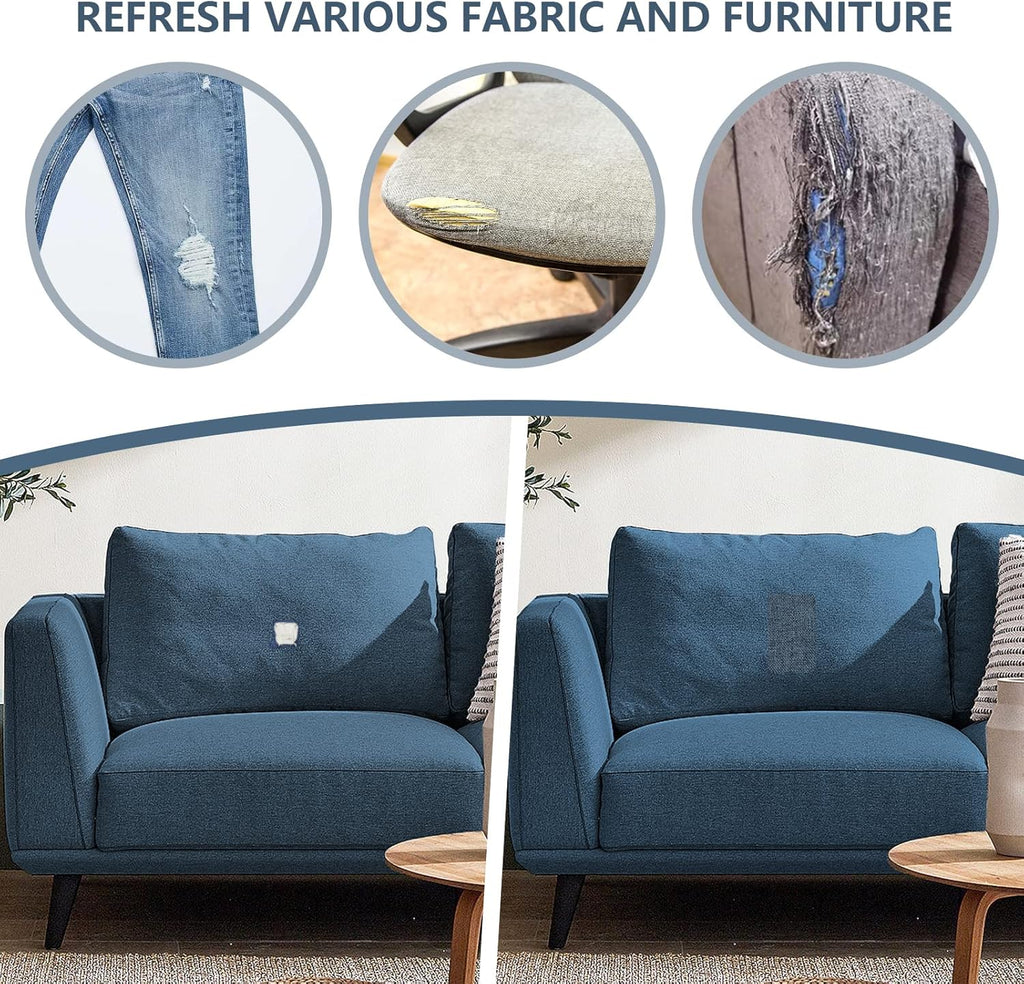 Fabric Repair Patches, Linen Repair Tape Self-Adhesive Fabric Patches Durable, DIY Large Linen Tape for Sofa, Couches, Furniture, Chair, Clothing （3.5X79 Inch, Blue Grey）