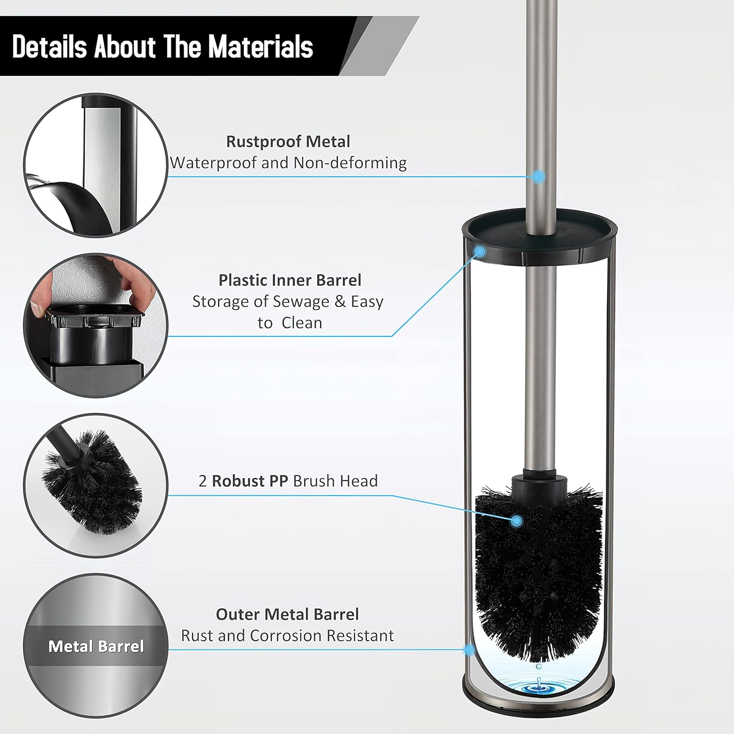 BGL Toilet Brush and Holder,Stainless Steel Toilet Brushes for Bathroom with Holder, Toilet Bowl Brush and HolderBrushed Nickel