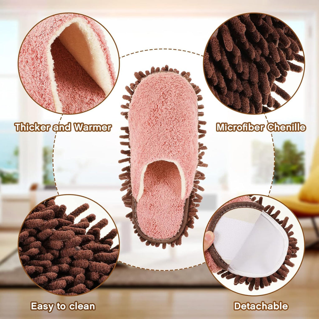 Jecery 2 Pair Microfiber Slippers Floor Cleaning Chenille Mop Slippers Base Board Cleaner Household Cleaning Tools for Wood Floor Dust Dirt Tool Supplies