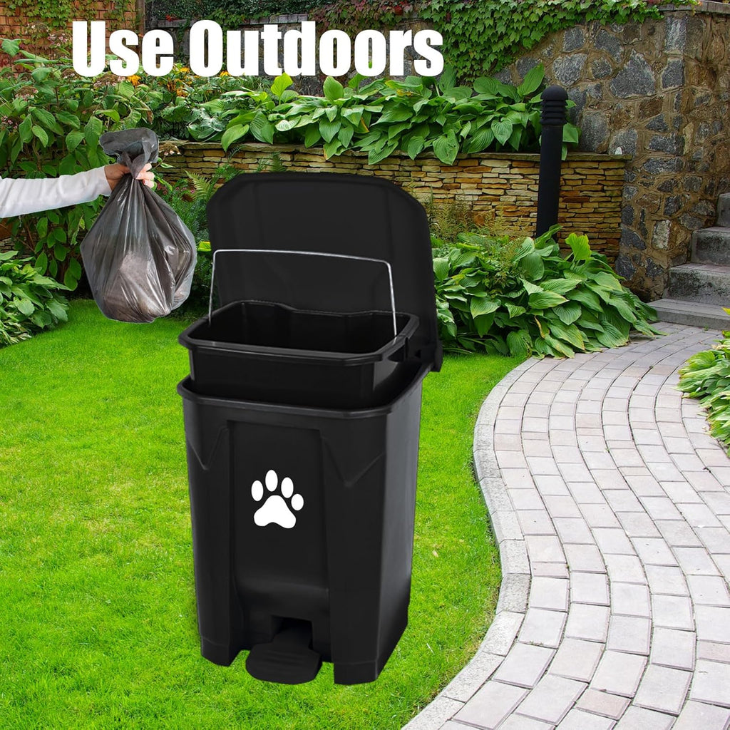 Outdoor Dog Poop Trash Can, Dog Waste Trash Can for Backyard Garden Home with Lid, Removable Inner Bin, Green Waste Bag, Black Fully Assembled