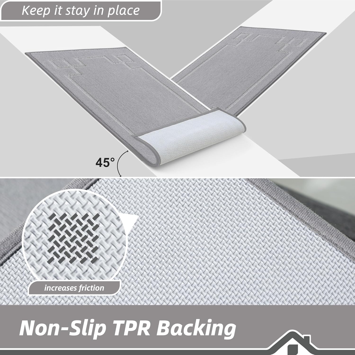 BEQHAUSE Door Mat 24" x 60", Non-Slip Door Mats Indoor Entryway Rugs Washable Low-Profile Absorbent and Stain Resist Floor Mats, Dog Door Mat for Front Back Door, Muddy Wet Shoes & Paws, Light Grey