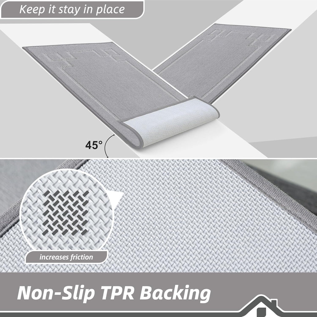 BEQHAUSE Door Mat 20" x 32", Non-Slip Door Mats Indoor Entryway Rugs Washable Low-Profile Absorbent and Stain Resist Floor Mats, Dog Door Mat for Front Back Door, Muddy Wet Shoes & Paws, Light Grey