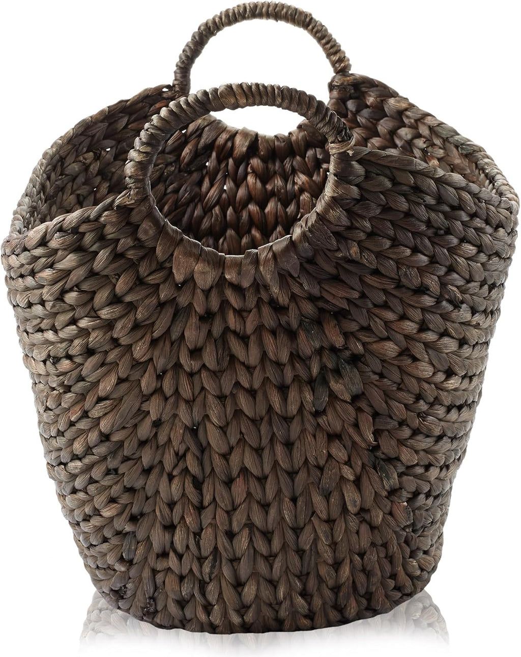 Casafield Large Laundry Boat Basket with Handles - Espresso, Woven Water Hyacinth Multipurpose Storage Organizer for Throw Blankets, Bathroom, Bedroom, Living Room